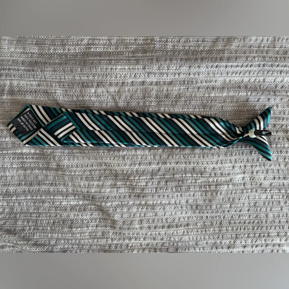 Toddler Striped Black and Teal Clip-On Tie